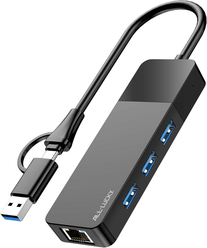 Allucky ALL-LUCKY USB to Ethernet Adapter, 4 in 1 USB C to Ethernet Adapter Hub with 3 x USB 3.0 Port/Gigabit Internet Port, High-Speed Network Hub Compatible for iMac,MacBook Pro，iPad Pro，XPS - Image 1